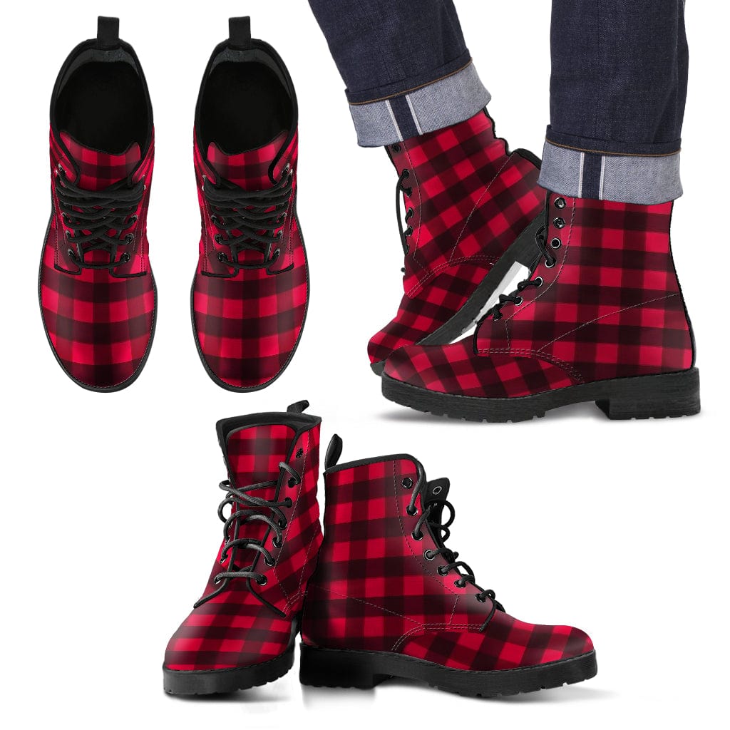 Men's Leather Boots - Plaid