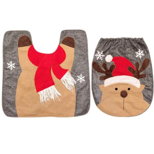Fancy Christmas Bathroom Seat Rug Set