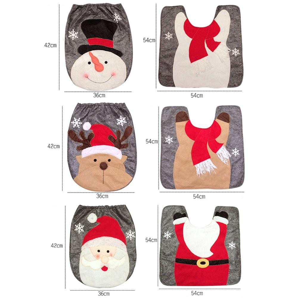 Fancy Christmas Bathroom Seat Rug Set