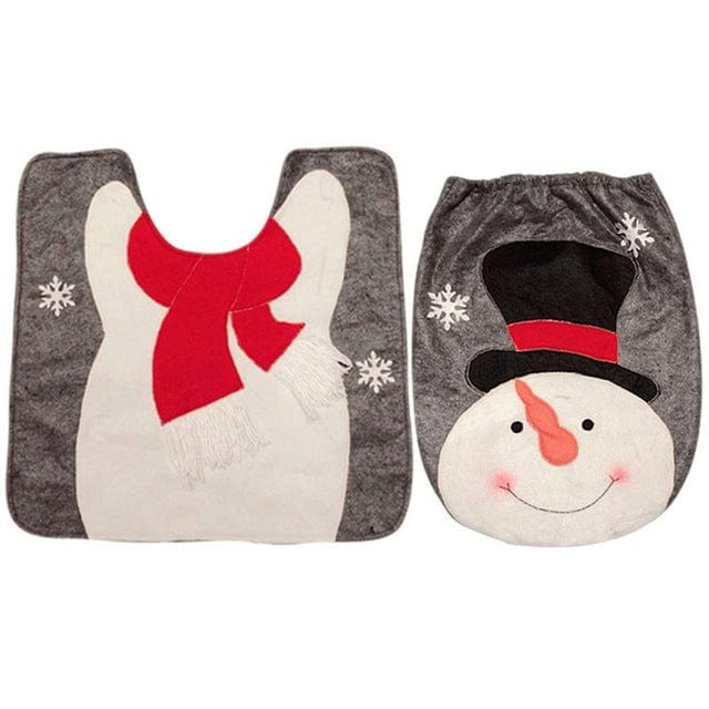 Fancy Christmas Bathroom Seat Rug Set