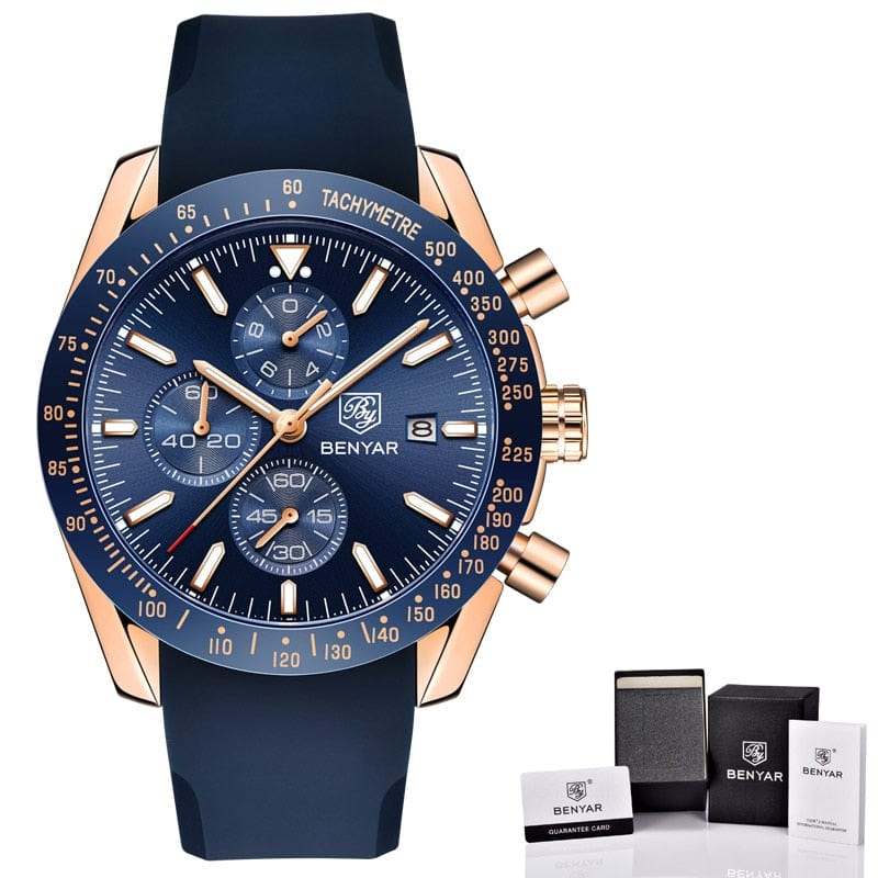 BENYAR Men's Full Steel Quartz Luxury Waterproof Watch