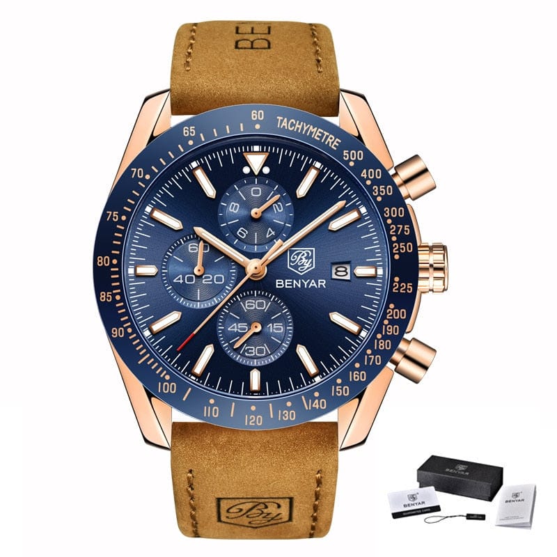 BENYAR Men's Full Steel Quartz Luxury Waterproof Watch