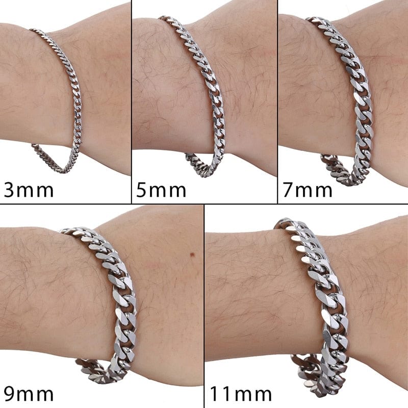 Stainless Steel Cuban Link Chain Unisex Bracelet ~ 3-11mm