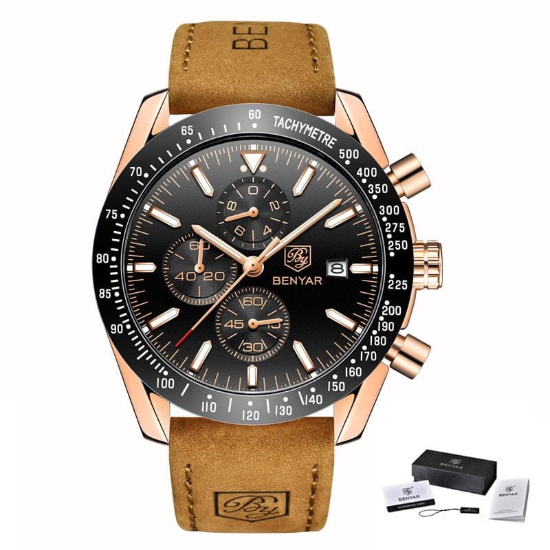BENYAR Men's Full Steel Quartz Luxury Waterproof Watch