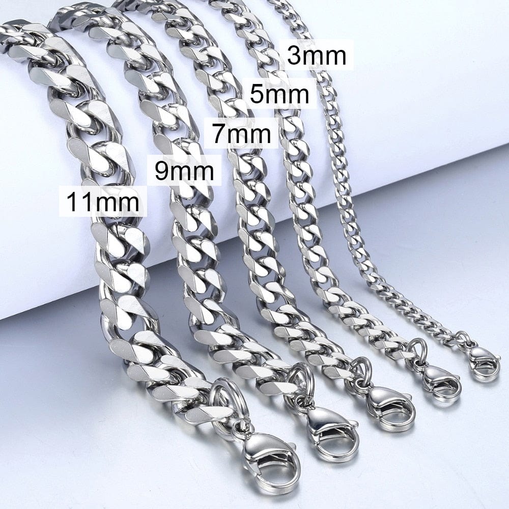 Stainless Steel Cuban Link Chain Unisex Bracelet ~ 3-11mm