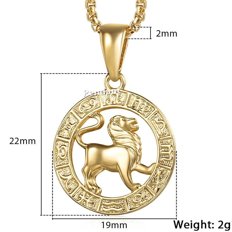 12 Horoscope Zodiac Sign Gold Color Pendant Necklace Unisex
