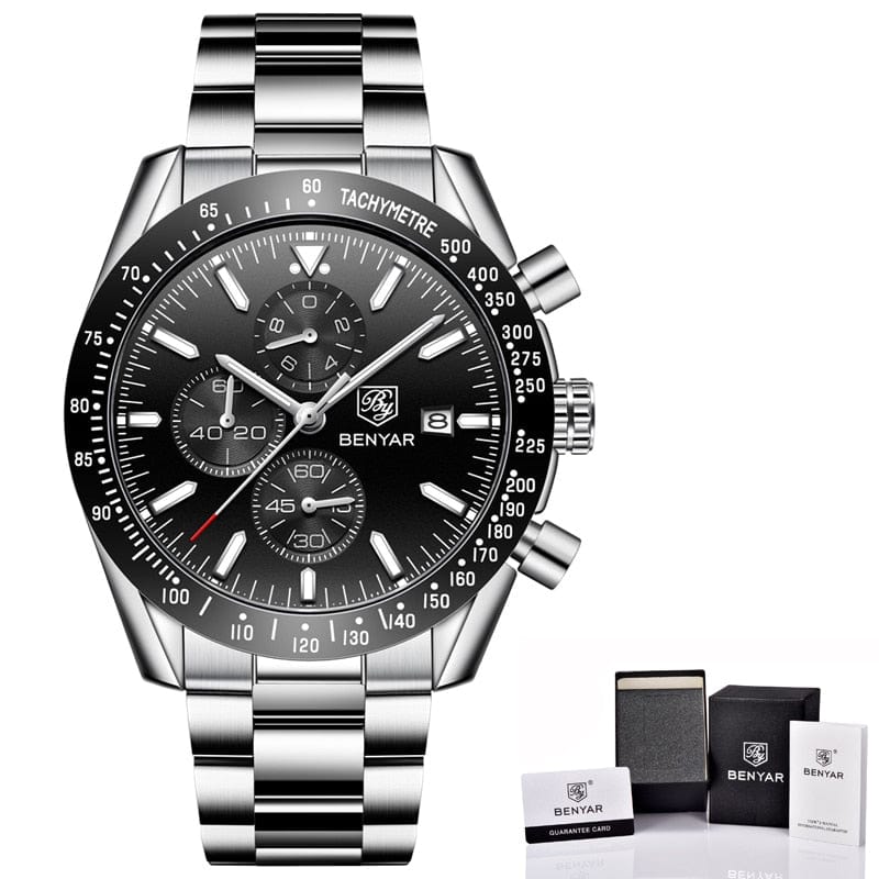 BENYAR Men's Full Steel Quartz Luxury Waterproof Watch