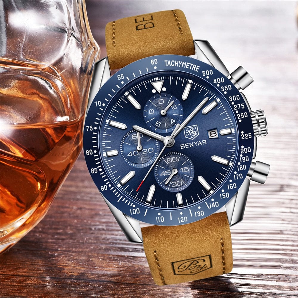 BENYAR Men's Full Steel Quartz Luxury Waterproof Watch
