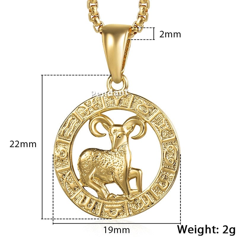 12 Horoscope Zodiac Sign Gold Color Pendant Necklace Unisex