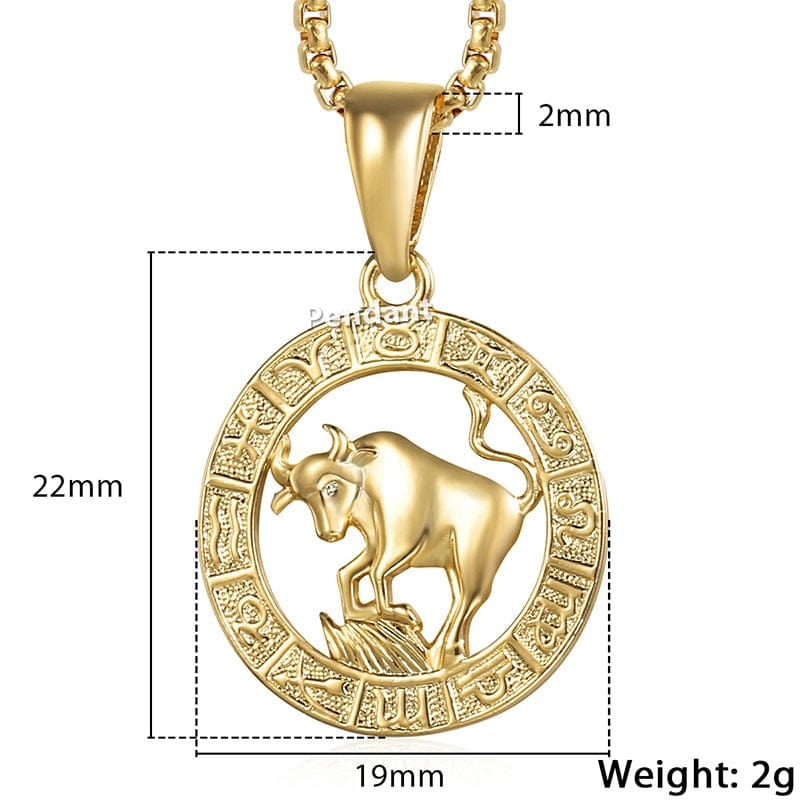 12 Horoscope Zodiac Sign Gold Color Pendant Necklace Unisex