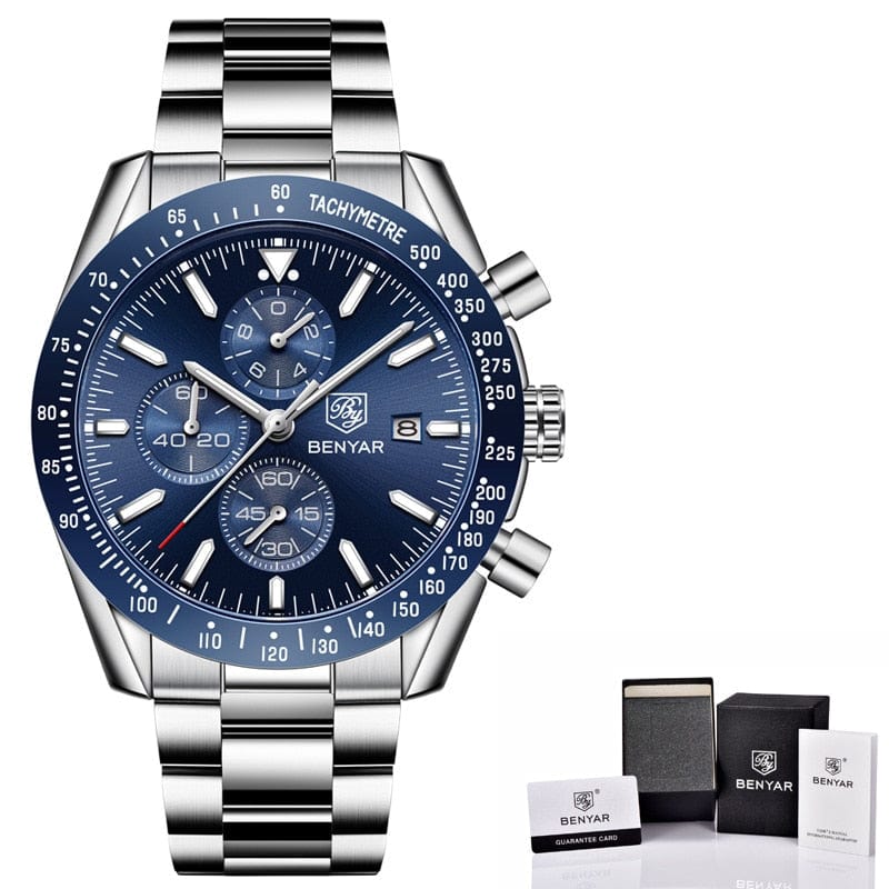 BENYAR Men's Full Steel Quartz Luxury Waterproof Watch