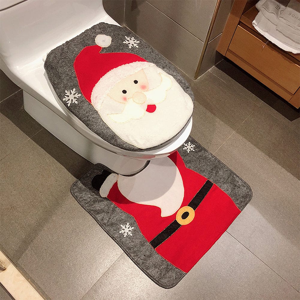 Fancy Christmas Bathroom Seat Rug Set