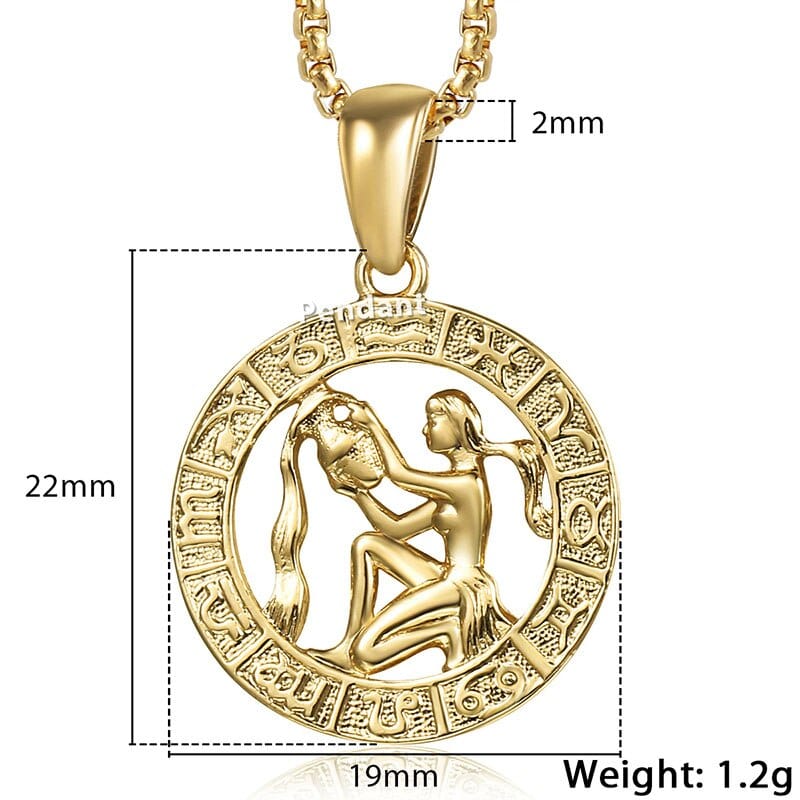 12 Horoscope Zodiac Sign Gold Color Pendant Necklace Unisex