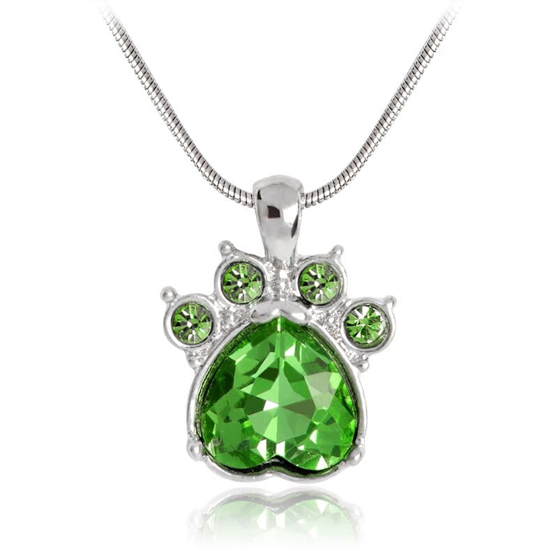 Paw Print Birthstone Charm Necklace