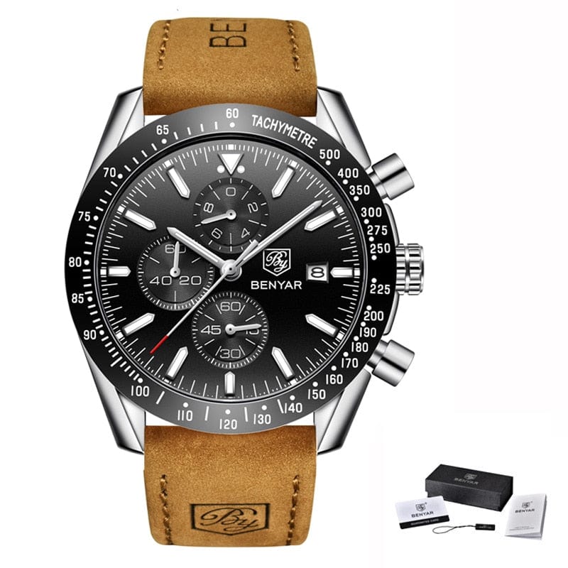 BENYAR Men's Full Steel Quartz Luxury Waterproof Watch