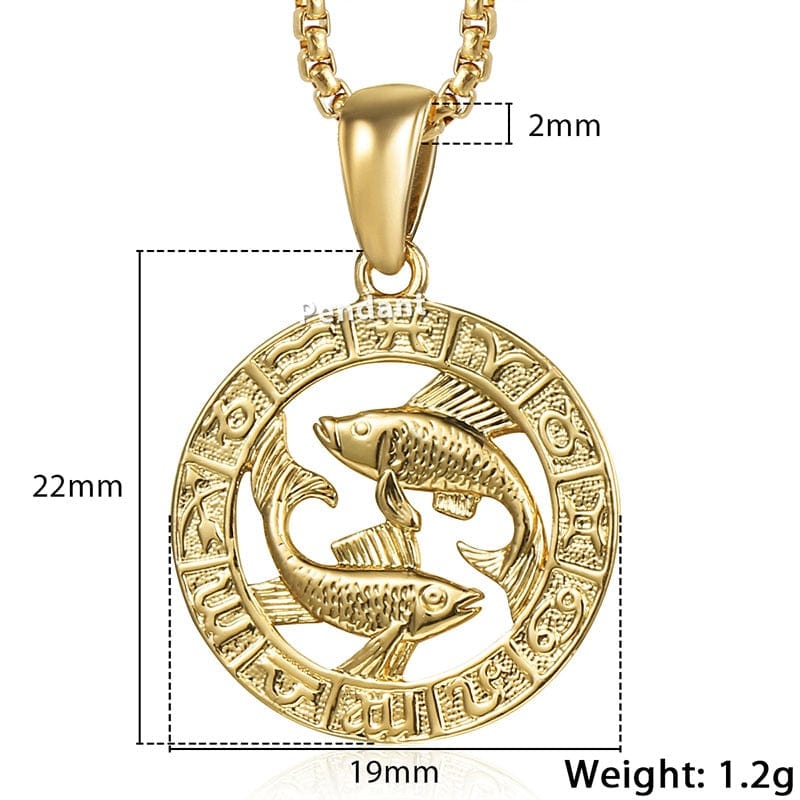 12 Horoscope Zodiac Sign Gold Color Pendant Necklace Unisex