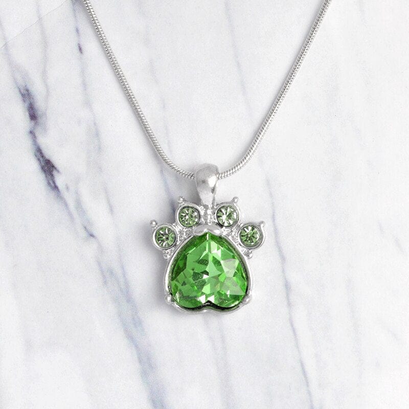 Paw Print Birthstone Charm Necklace