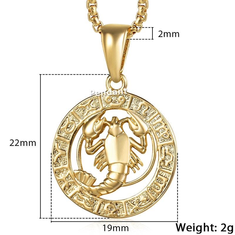 12 Horoscope Zodiac Sign Gold Color Pendant Necklace Unisex