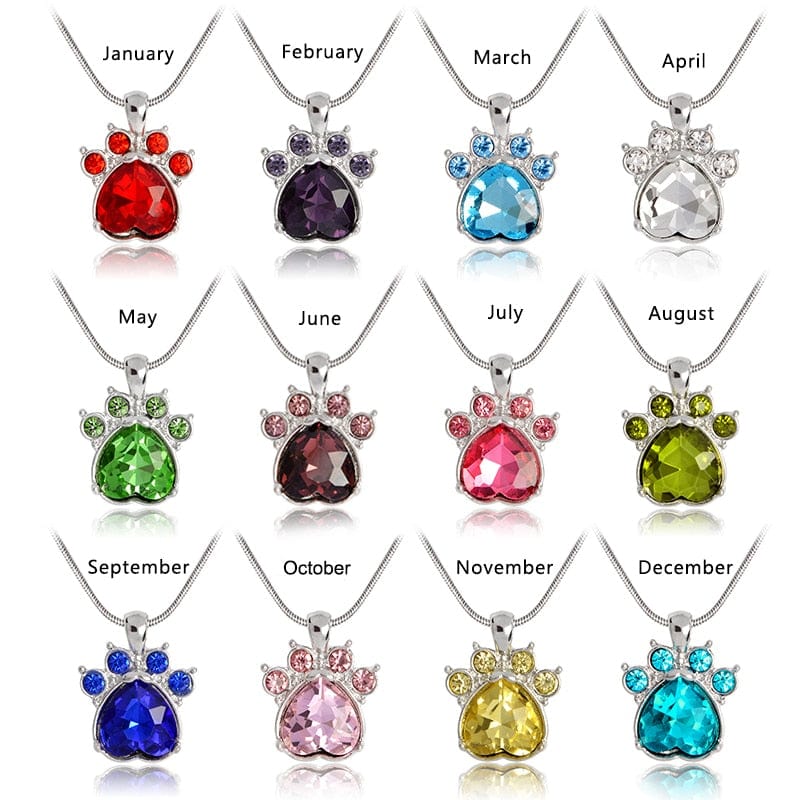 Paw Print Birthstone Charm Necklace