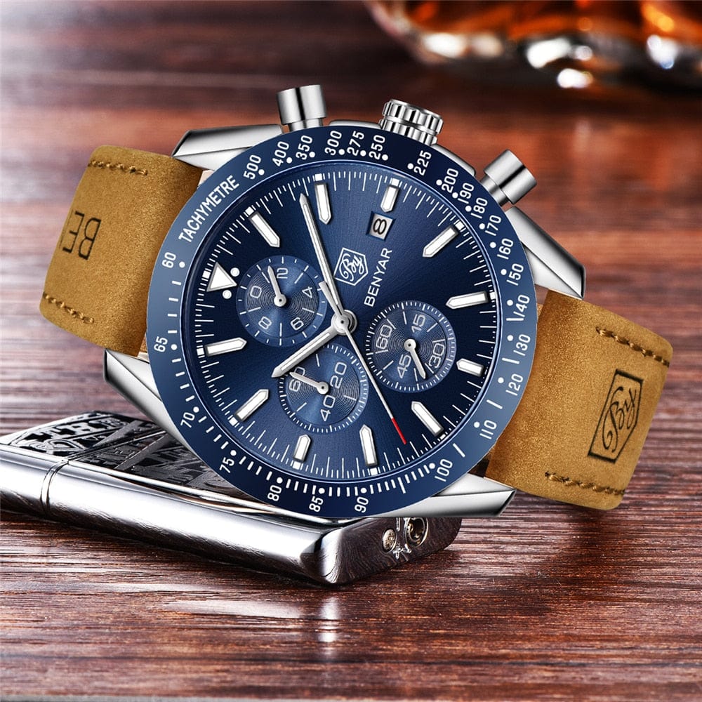 BENYAR Men's Full Steel Quartz Luxury Waterproof Watch