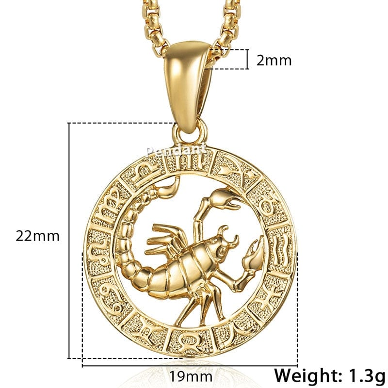 12 Horoscope Zodiac Sign Gold Color Pendant Necklace Unisex