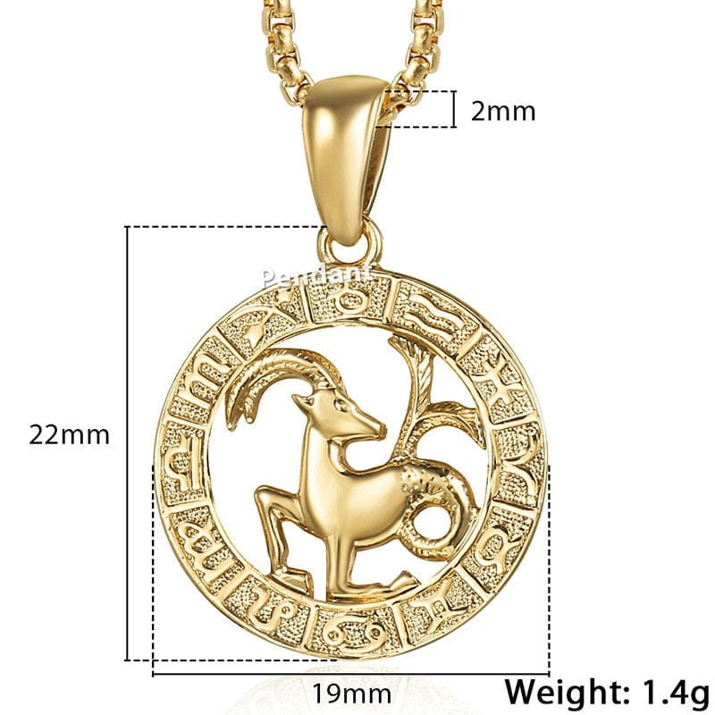 12 Horoscope Zodiac Sign Gold Color Pendant Necklace Unisex