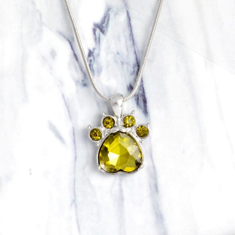 Paw Print Birthstone Charm Necklace