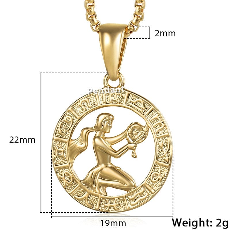 12 Horoscope Zodiac Sign Gold Color Pendant Necklace Unisex