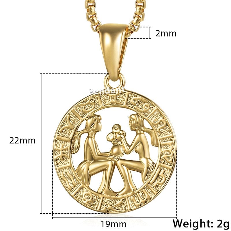 12 Horoscope Zodiac Sign Gold Color Pendant Necklace Unisex
