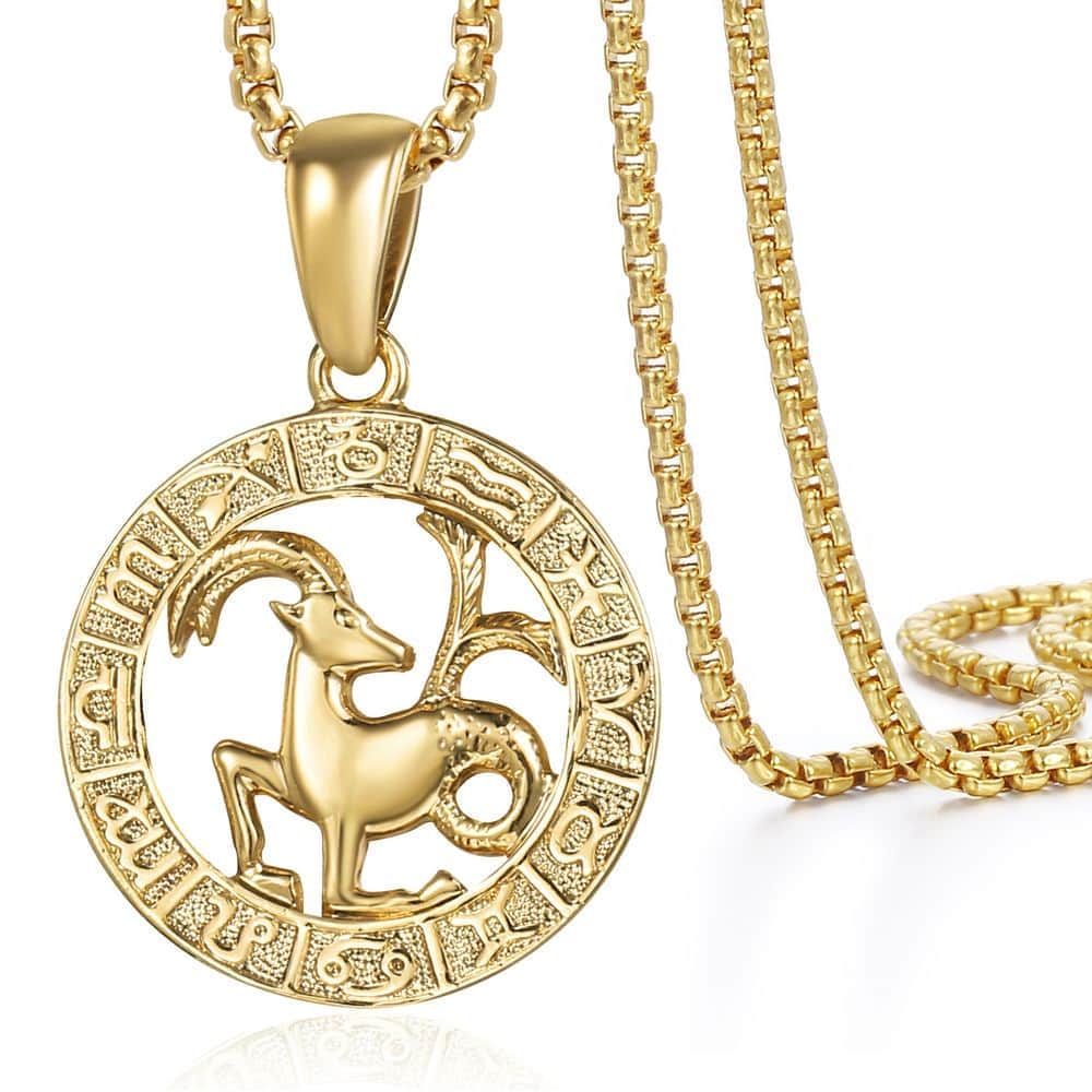12 Horoscope Zodiac Sign Gold Color Pendant Necklace Unisex