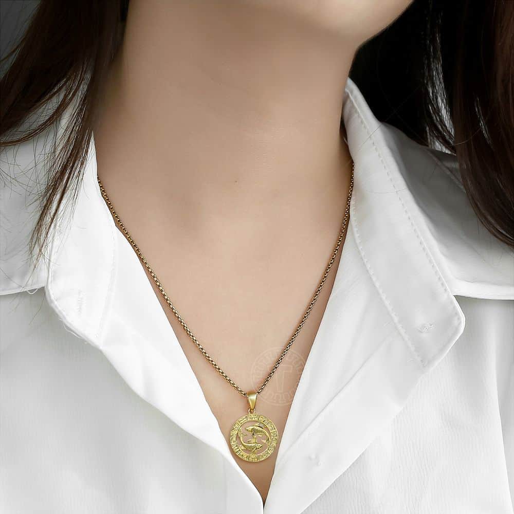 12 Horoscope Zodiac Sign Gold Color Pendant Necklace Unisex