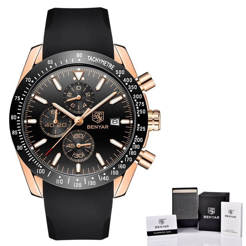 BENYAR Men's Full Steel Quartz Luxury Waterproof Watch