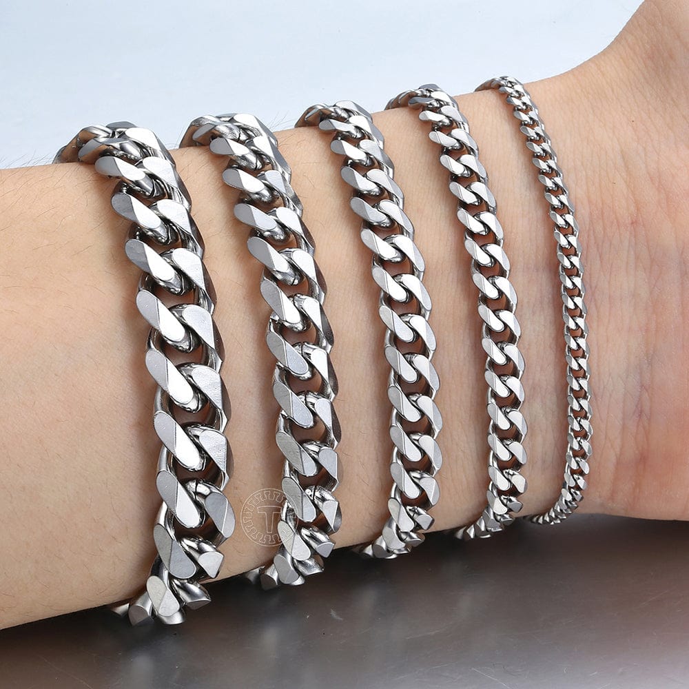 Stainless Steel Cuban Link Chain Unisex Bracelet ~ 3-11mm