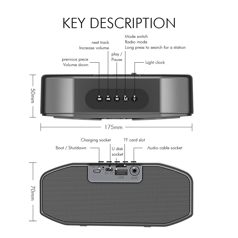 Bluetooth Speaker LED Wireless FM Radio Alarm Clock