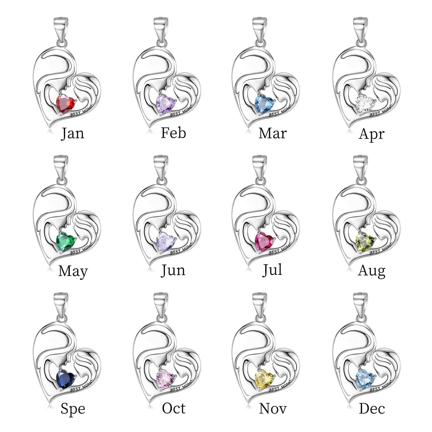 925 Sterling Silver Heart Mother Daughter Pendant