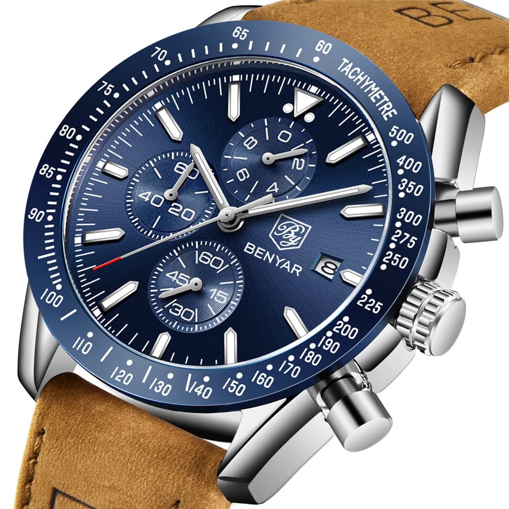 BENYAR Men's Full Steel Quartz Luxury Waterproof Watch