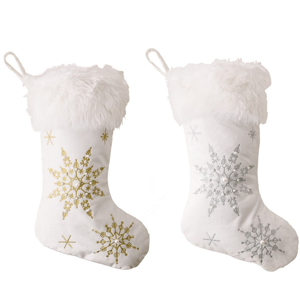 Christmas Stocking Plush Pearl Snowflake Xmas Socks