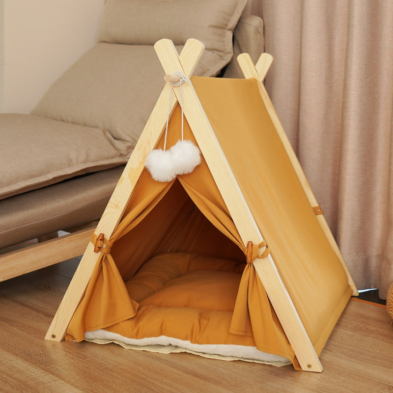 Pet Tent Removable and Washable Canvas Solid Wood Cat Dog Bed