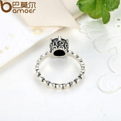 Ring - Women's BAMOER 925 Sterling Silver with Black Cubic Zirconia Ring