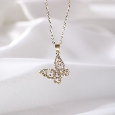 Necklace - Women's Inlaid Zircon Butterfly Necklace