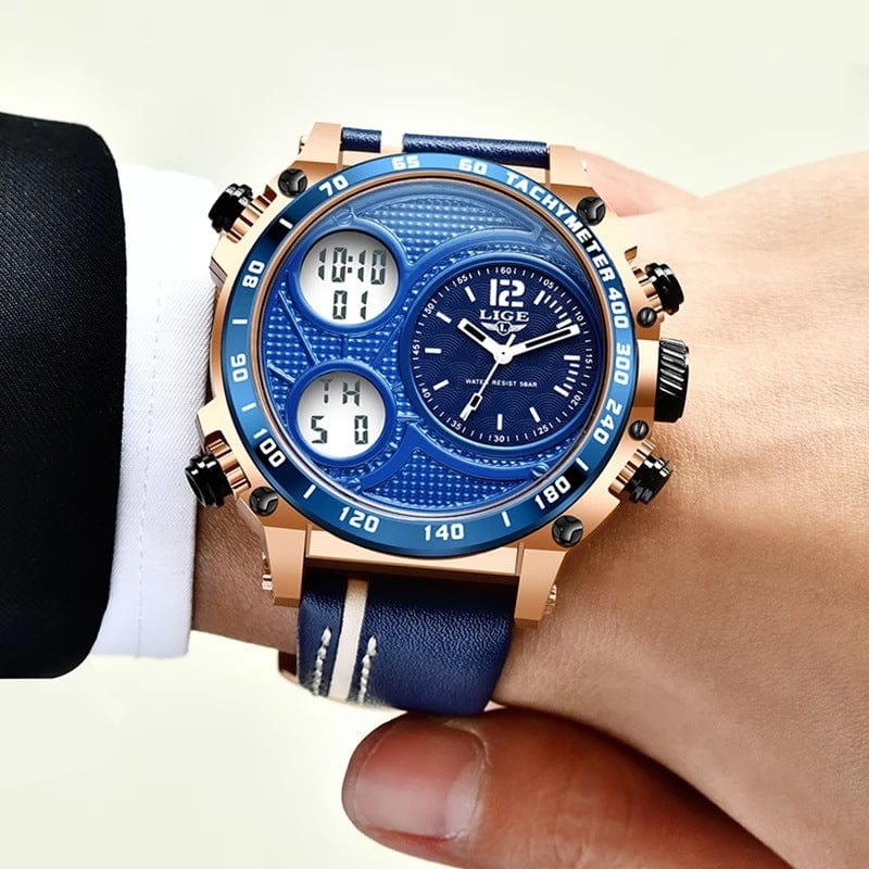 Men's Watch - Lige Electronic Dual Display Multi Function Business Watch - GiddyGoatStore