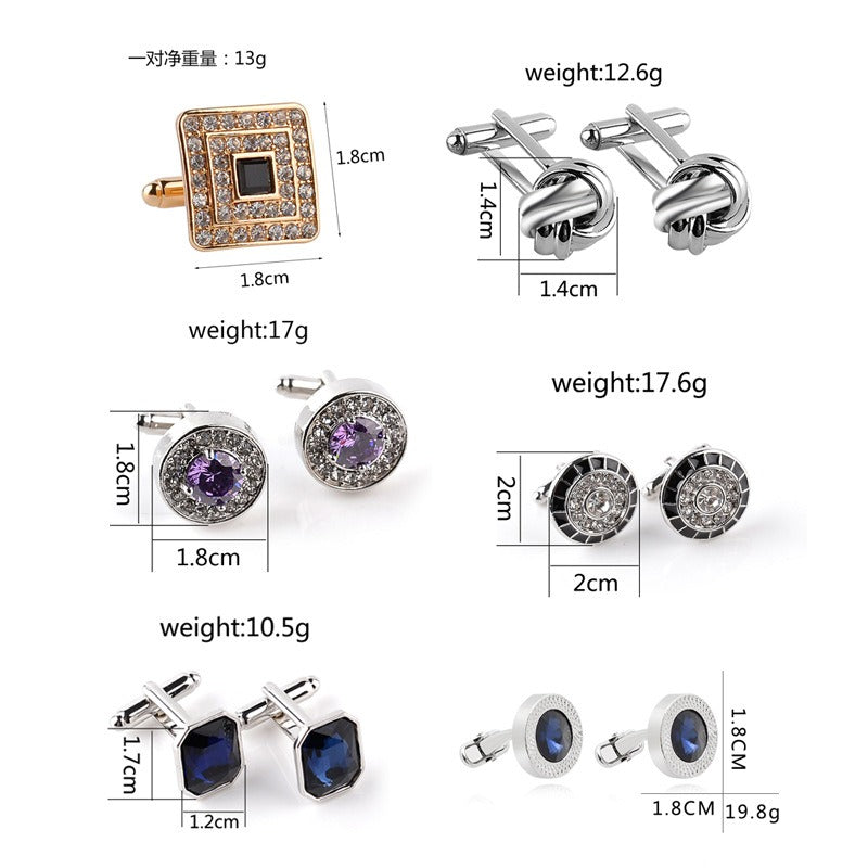 Cufflinks - French Austrian Diamond Zircon Crystal Sleeve Cuff Links