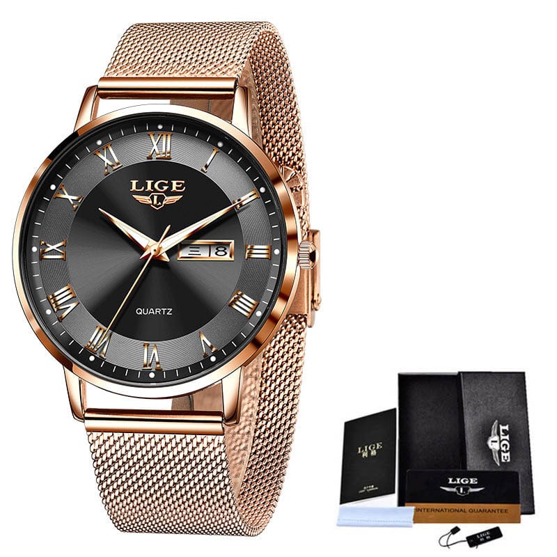 Watch - LIGE Ultra Thin Classic Milan Mesh Dual Calendar Quartz Watch