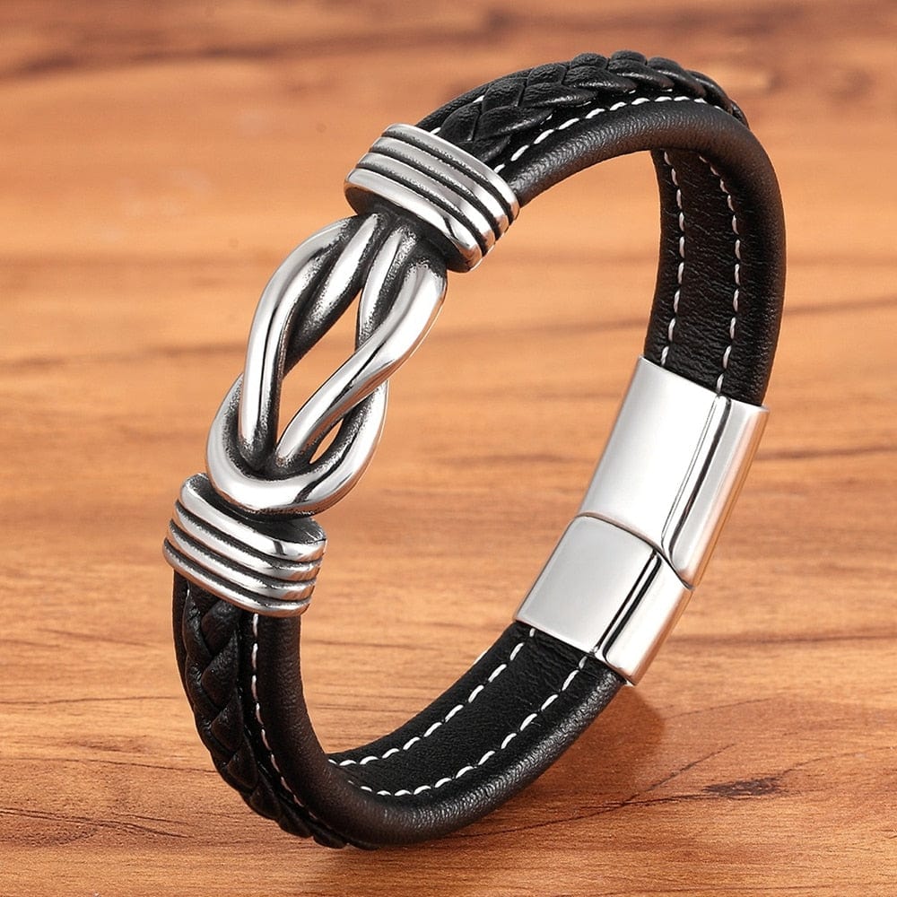 Bracelet - Men's Stainless Steel Combination Leather Bracelet