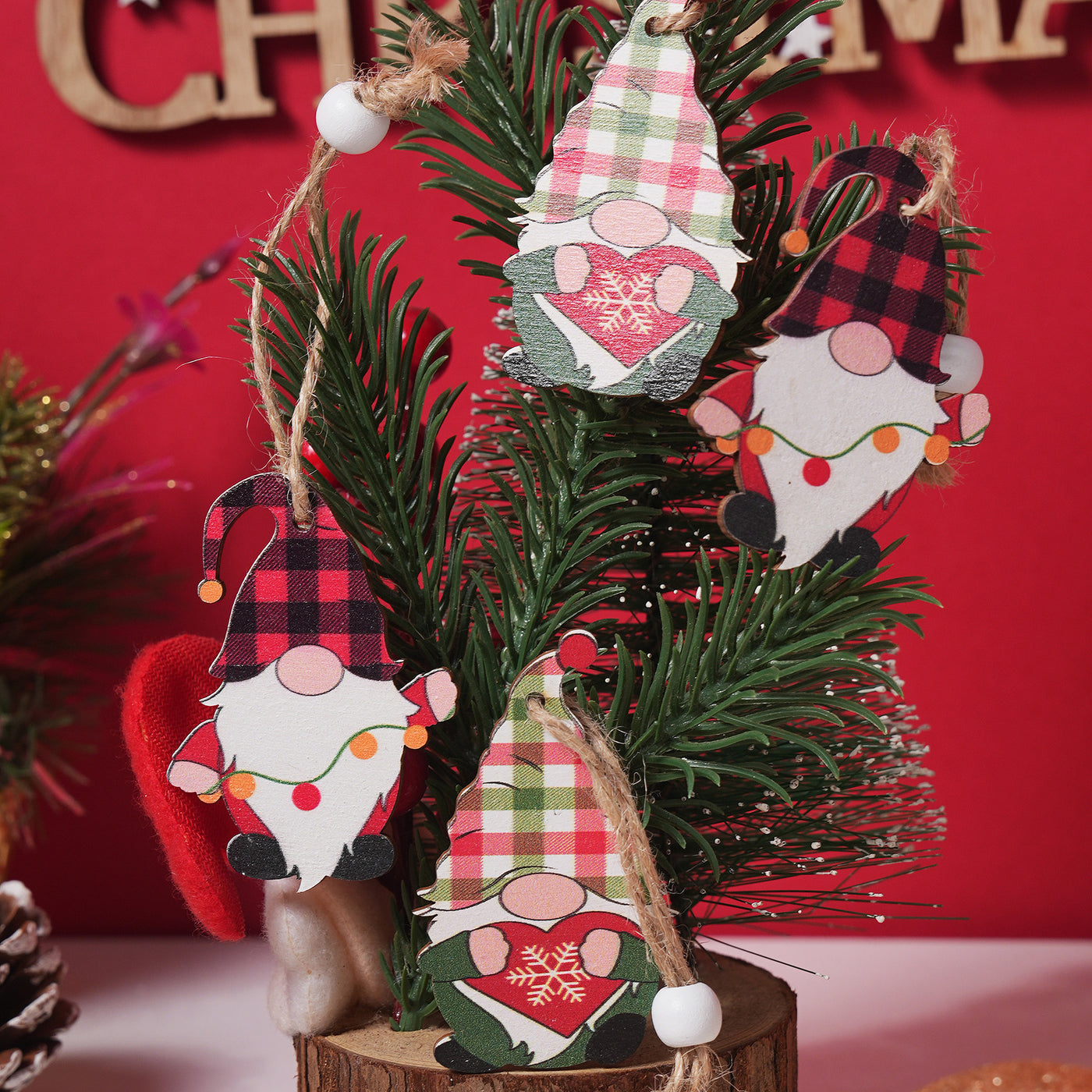 12PCS Christmas Tree Xmas Tree Wooden Ornament