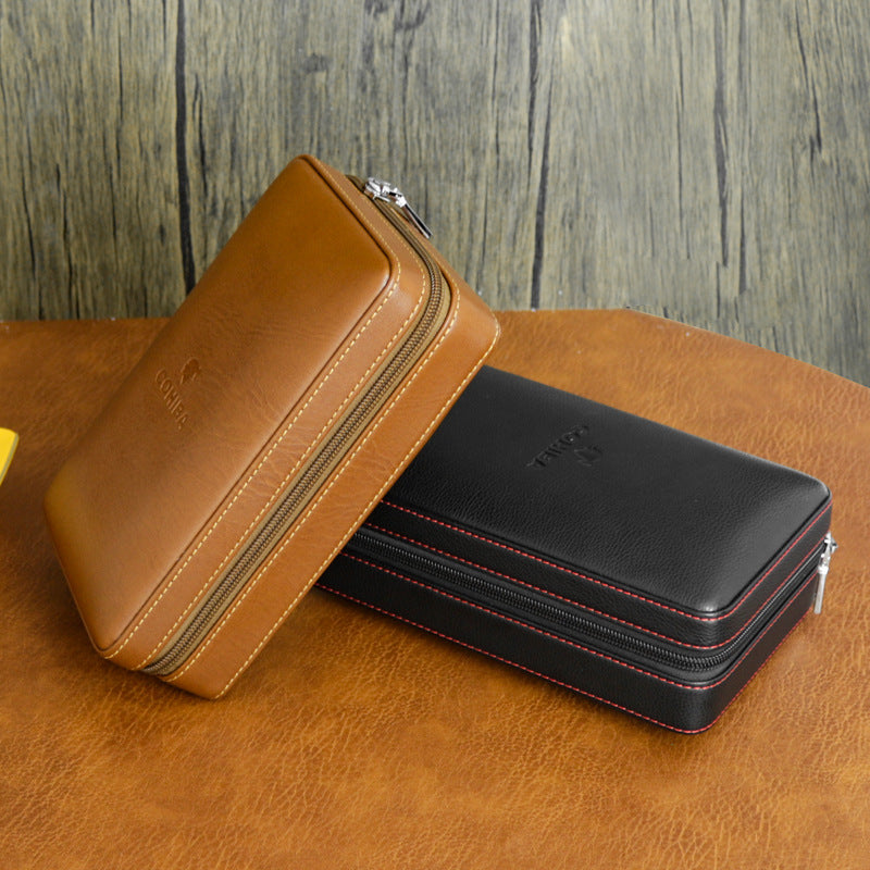 Portable Cedar Wood Leather Cigar Box Humidor