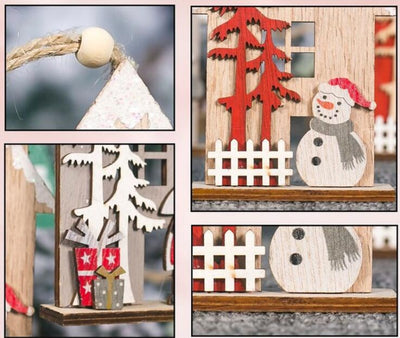 Christmas Colorful Wooden House Xmas Tree Ornament