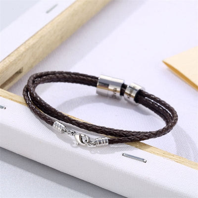Bracelet - Men's DIY Titanium Steel Bead Letters Multilayer Braided Leather Bracelet