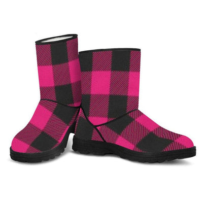 Women's Faux Fur Boots - Pink Plaid - GiddyGoatStore