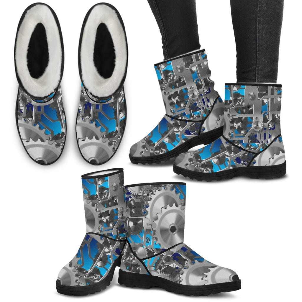 Women's Faux Fur Boots - Blue Steampunk - GiddyGoatStore